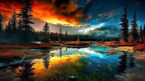 pngtree bright sunset in an lake area near the colorful trees image 2679081 - 0 Creative Fantasy Art Mind - Blowing Images in 2024